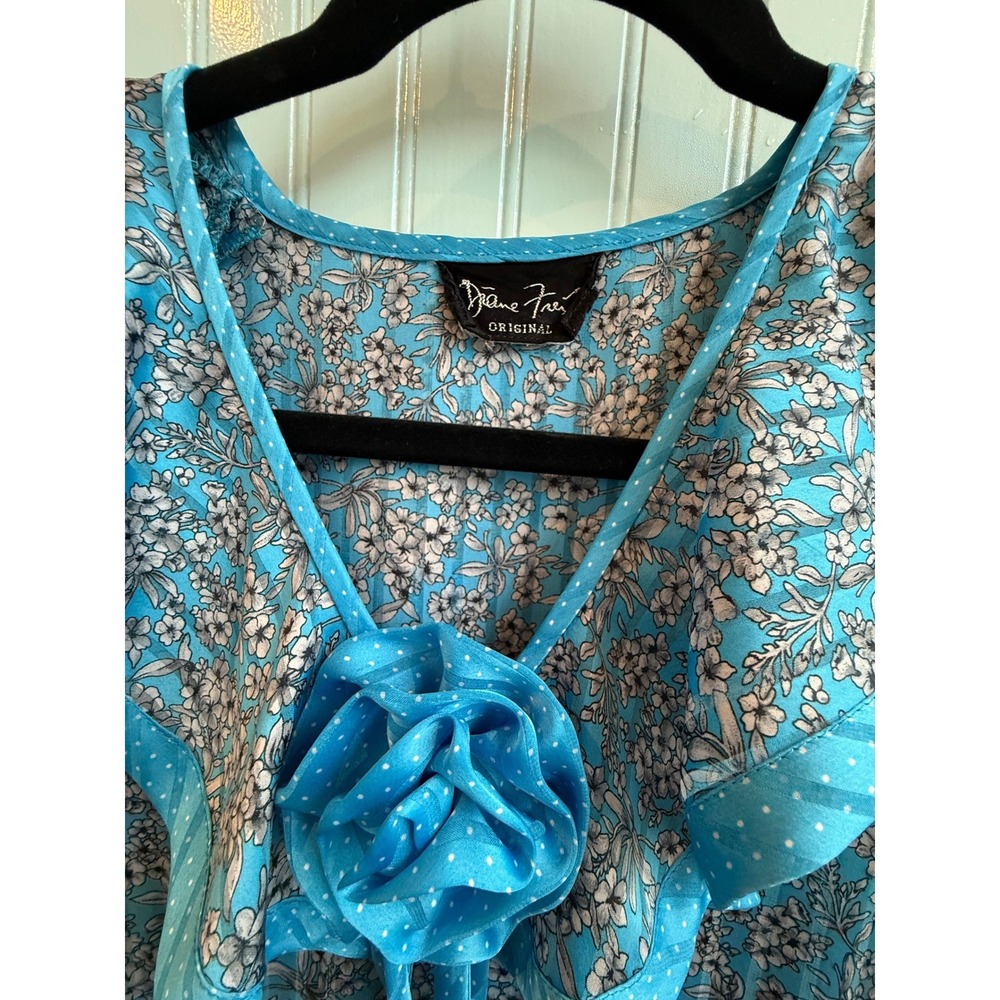 VTG 1980s Diane Freis Original Georgette Floral Blue Loose Midi Dress Retro - Picture 3 of 8